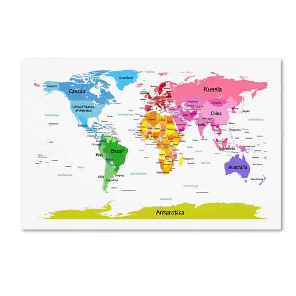 Trademark Fine Art Michael Tompsett 'World Map for Kids II' Canvas Art, 16x24 MT0494-C1624GG
